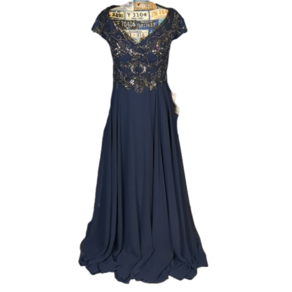 Xscape navy blue beaded formal gown size 6